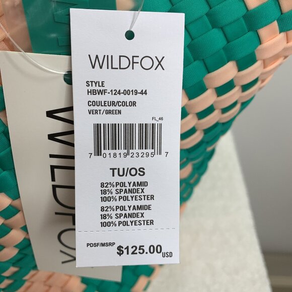 WILDFOX Large Woven Double Handle Tote Bag Green/Peach NWT $125 - Picture 4 of 6